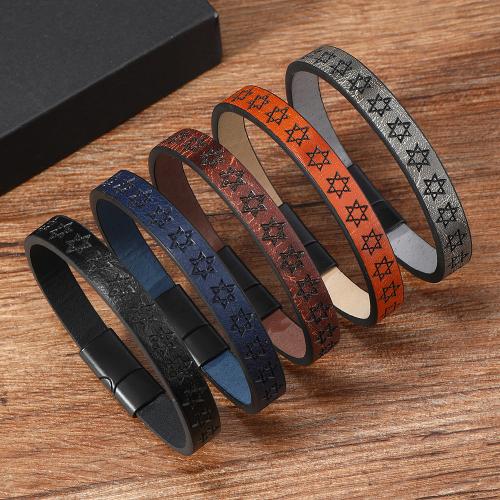 Pulseras de Cordón de PU, aleación de zinc, con Imán & Cuero de PU & Cordón de cera, chapado, para hombre, más colores para la opción, libre de níquel, plomo & cadmio, longitud:21.5 cm, Vendido por UD