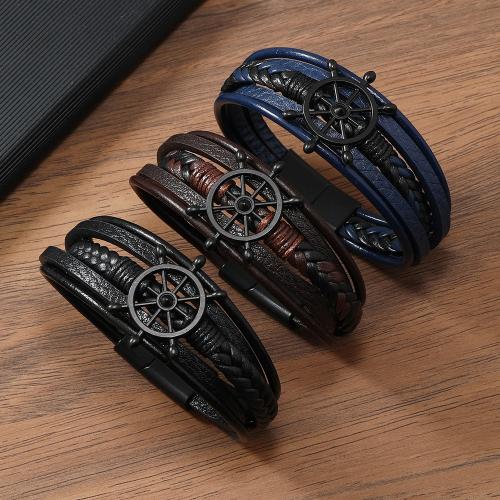 PU Leather Cord Bracelets, Tibetan Style, with Magnet & PU Leather, plated, multilayer & for man, more colors for choice, nickel, lead & cadmium free, Length:21.5 cm, Sold By PC