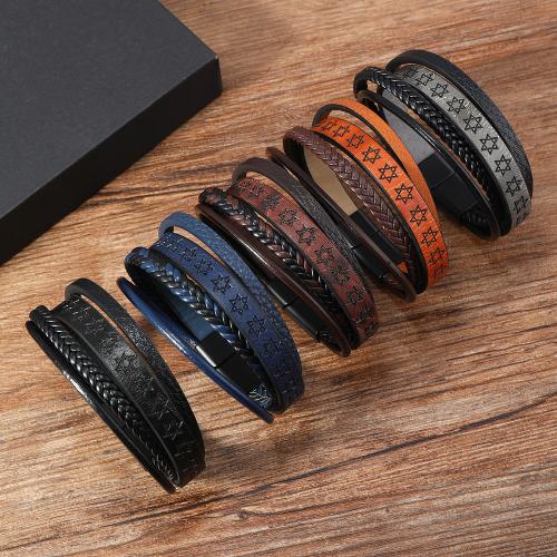 Pulseras de Cordón de PU, aleación de zinc, con Imán & Cuero de PU & Cordón de cera, chapado, multicapa & para hombre, más colores para la opción, libre de níquel, plomo & cadmio, longitud:21.5 cm, Vendido por UD