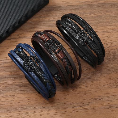 PU Leather Cord Bracelets Zinc Alloy with Magnet & PU Leather plated multilayer & for man nickel lead & cadmium free Length 21.5 cm Sold By PC