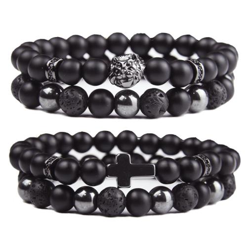 Bracelets de pierres précieuses, lave volcanique, avec Abrazine Stone & Hématite, Double couche & styles différents pour le choix & pour homme & avec strass, plus de couleurs à choisir, Longueur:19 cm, Vendu par PC