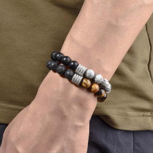 Pulseiras de pedras preciosas, Aço inoxidável 304, with Pedra natural, materiais diferentes para a escolha & tamanho diferente para a escolha & para o homem, Mais cores pare escolha, vendido por PC