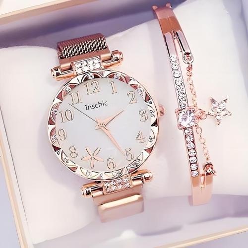 lega in zinco set di gioielli fashion, with vetro & 304 acciaio inox, placcato, stili diversi per la scelta & per la donna & con strass, watch length 24cm, bracelet length 16-18cm, necklace length 40-45cm, Venduto da set