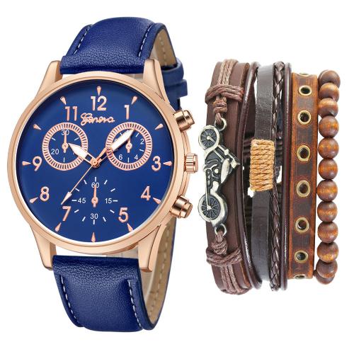 aleación de zinc Pulsera, con Cuero de PU & Vidrio & acero inoxidable 304, chapado, multicapa & para hombre, más colores para la opción, longitud:aproximado 24 cm, Vendido por Set