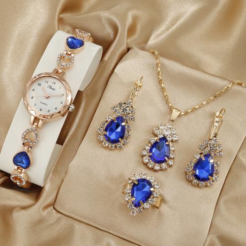 Zinc Alloy Sieraden set, met Glas & 304 roestvrij staal, plated, verschillende stijlen voor de keuze & voor vrouw & met strass, watch length 20cm, necklace length 40-45cm, Maat:7, Verkocht door Stel