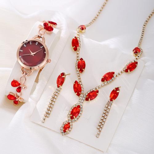 lega in zinco set di gioielli fashion, with vetro & 304 acciaio inox, placcato, stili diversi per la scelta & per la donna & con strass, watch length 30cm, bracelet length 16-18cm, necklace length 40-45cm, Misura:7, Venduto da PC