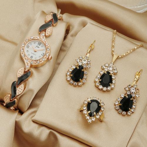 Tibetan Style Jewelry Set, with Glass & 304 Stainless Steel, plated, different styles for choice & for woman & enamel & with rhinestone, watch length 21cm, necklace length 40-45cm, US Ring Size:7, Sold By PC