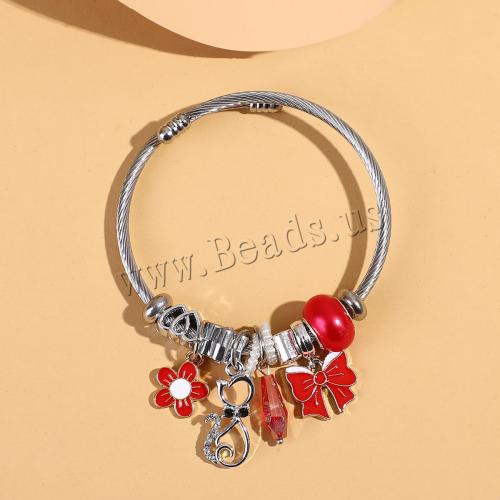 Stainless Steel Bangle, 304 Stainless Steel, with Crystal & Plastic Pearl, fashion jewelry & different styles for choice & for woman & with rhinestone, more colors for choice, Sold By PC