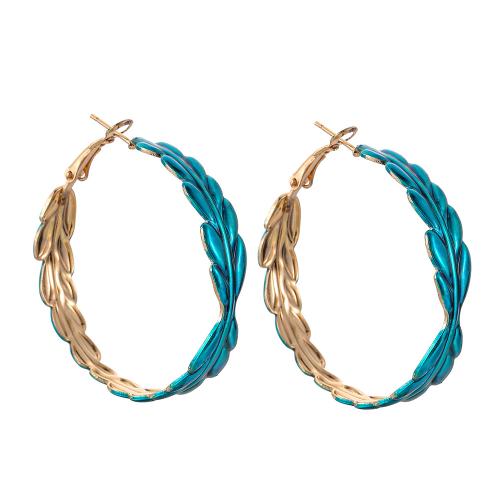 Boucles d'oreilles en alliage de zinc, bijoux de mode & pour femme, bleu, 40x2mm, Vendu par paire