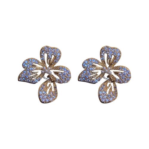 Tibetan Style Stud Earring, fashion jewelry & for woman & with rhinestone, golden, 28x24mm, Sold By Pair