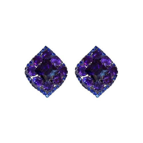 Tibetan Style Stud Earring, Rhombus, fashion jewelry & for woman & with rhinestone, purple, 31x24mm, Sold By Pair