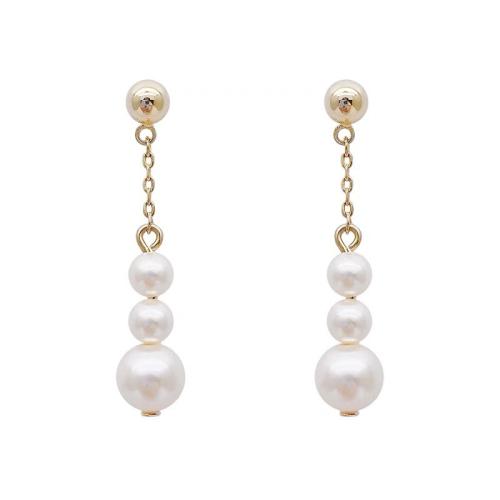 Boucle d'oreille dormeuse en alliage de zinc, avec perle de plastique, bijoux de mode & pour femme, blanc, 48x8mm, Vendu par paire