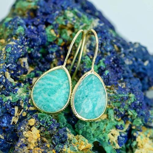 Natural Gemstone Earrings, Brass, with Natural Stone, fashion jewelry & for woman, blue, 28x11mm, Sold By Pair