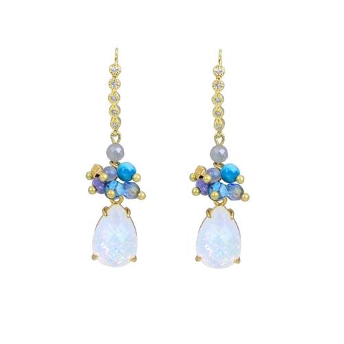 Boucles d'oreilles en pierres précieuses, laiton, avec Pierre naturelle & Opaline, bijoux de mode & pour femme, 63mm, Vendu par paire