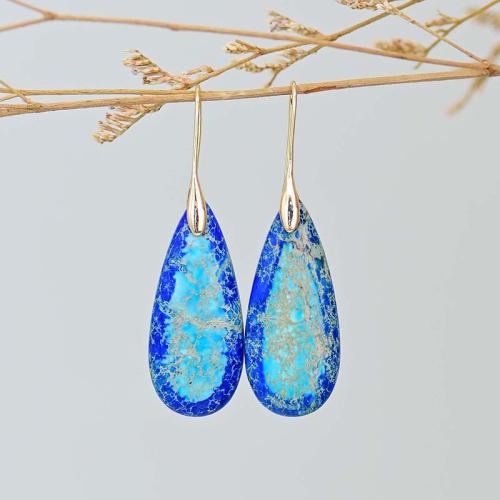 Boucles d'oreilles en pierres précieuses, laiton, avec Pierre naturelle, bijoux de mode & pour femme, plus de couleurs à choisir, 55x16mm, Vendu par paire