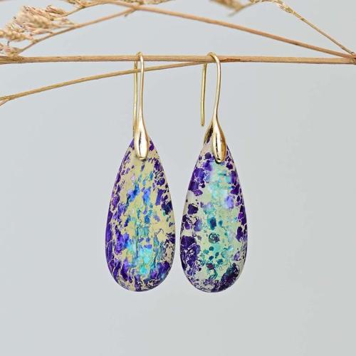 Natural Gemstone Earrings Brass with Natural Stone fashion jewelry & for woman Sold By Pair