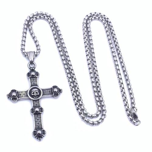 Collana in acciaio inossidabile, 304 acciaio inox, Croce, lunghezza differente per scelta & stili diversi per la scelta & per l'uomo, 60x39mm, Venduto da PC