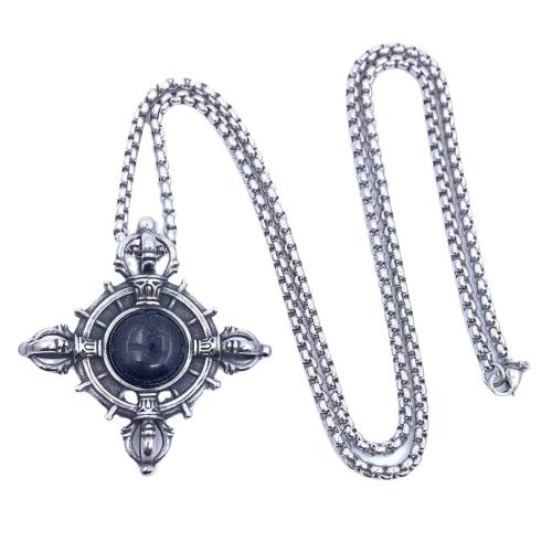 Collana in acciaio inossidabile, 304 acciaio inox, with Pietra arenaria blu, lunghezza differente per scelta & stili diversi per la scelta & per l'uomo, 55x52mm, Venduto da PC