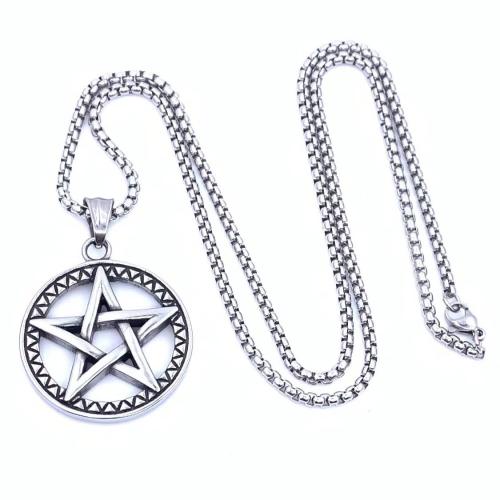 Stainless Steel Sweater Chain Necklace, 304 Stainless Steel, pentagram, different length for choice & different styles for choice & for man, 33mm, Sold By PC