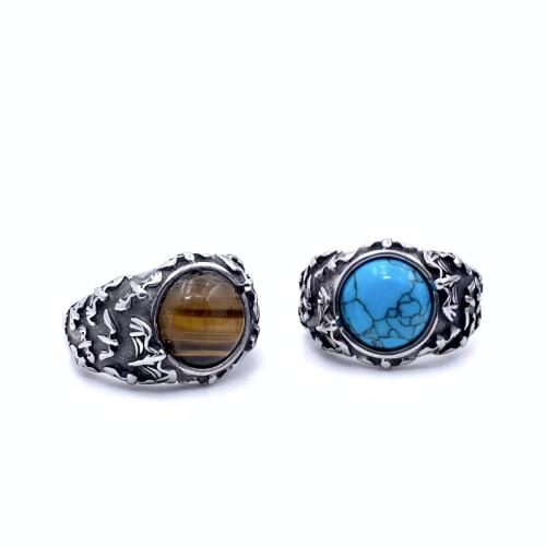 Stainless Steel Finger Ring, 304 Stainless Steel, with Gemstone, different materials for choice & Unisex & different size for choice, Sold By PC