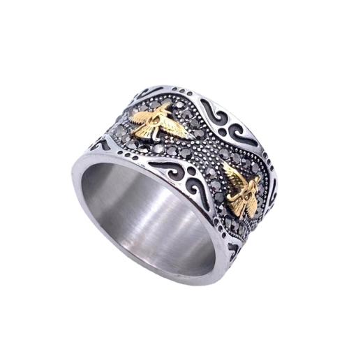 Rhinestone Stainless Steel Finger Ring, 304 Stainless Steel, different size for choice & for man & with rhinestone, Sold By PC