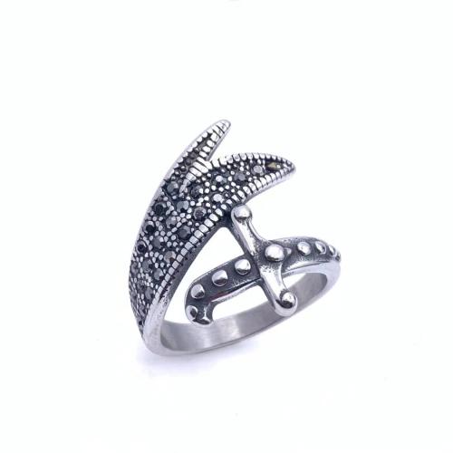 Rhinestone Stainless Steel Finger Ring, 304 Stainless Steel, different size for choice & for man & with rhinestone, Sold By PC