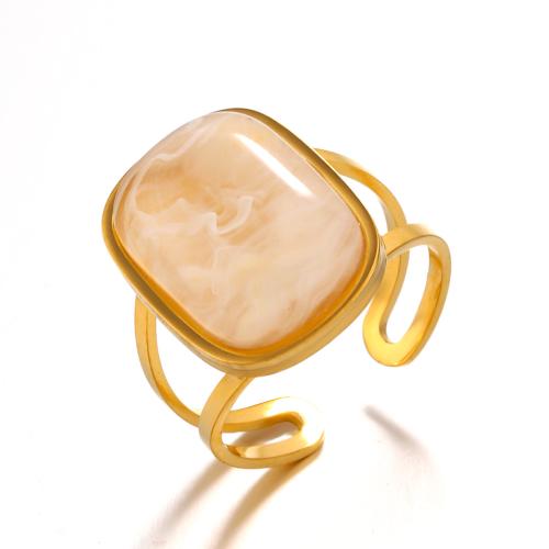 Anillo de dedo de acero inoxidable, acero inoxidable 304, con Acrílico, 18K chapado en oro, Joyería & para mujer, dorado, Vendido por UD