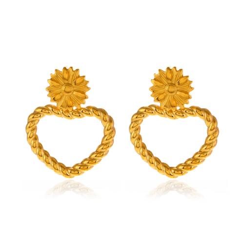 Pendientes de Acero Inoxidable, acero inoxidable 304, Corazón, 18K chapado en oro, Joyería & para mujer, dorado, 30x38mm, Vendido por Par