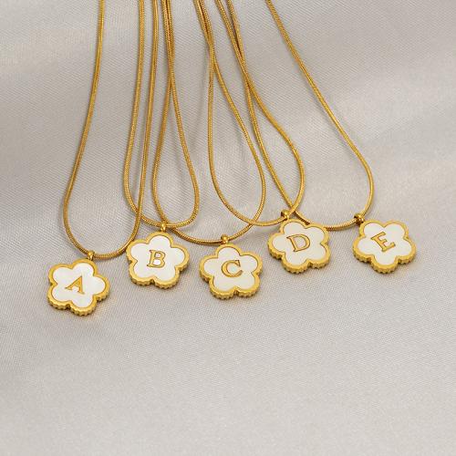 Stainless Steel Jewelry Necklace, 304 Stainless Steel, with Shell, Flower, 18K gold plated, fashion jewelry & Unisex & different designs for choice, golden, 15x13mm, Sold Per Approx 45 cm Strand