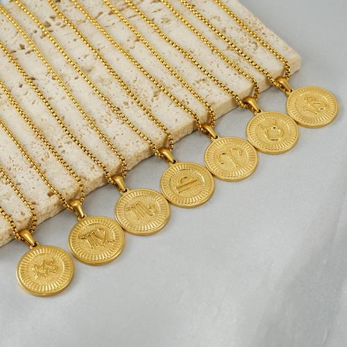 Stainless Steel Jewelry Necklace 304 Stainless Steel Round 18K gold plated Zodiac symbols jewelry & Unisex golden 20mm Sold Per Approx 45 cm Strand