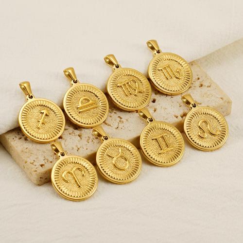 Stainless Steel Constellation Pendant 304 Stainless Steel Round 18K gold plated Zodiac symbols jewelry golden 20mm Sold By PC