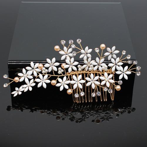 Decorative Hair Combs, Brass, with Plastic Pearl, fashion jewelry & for woman & with rhinestone, 160x75mm, Sold By PC