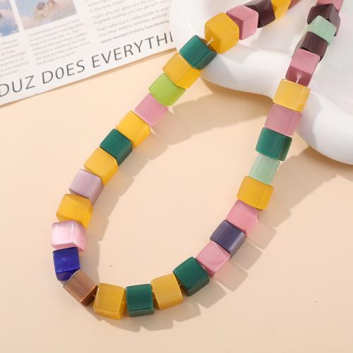 Cats Eye Jewelry Beads, Square, DIY, multi-colored, 10mm, Approx 37PCs/Strand, Sold By Strand