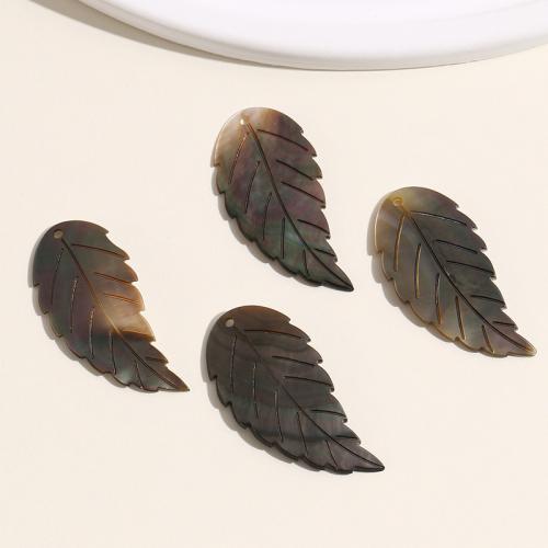 Black Lip Shell Pendant Leaf DIY black Sold By PC