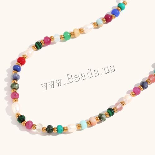 Stainless Steel Jewelry Necklace 304 Stainless Steel with Natural Stone with 5cm extender chain plated fashion jewelry multi-colored Length 40 cm Sold By PC