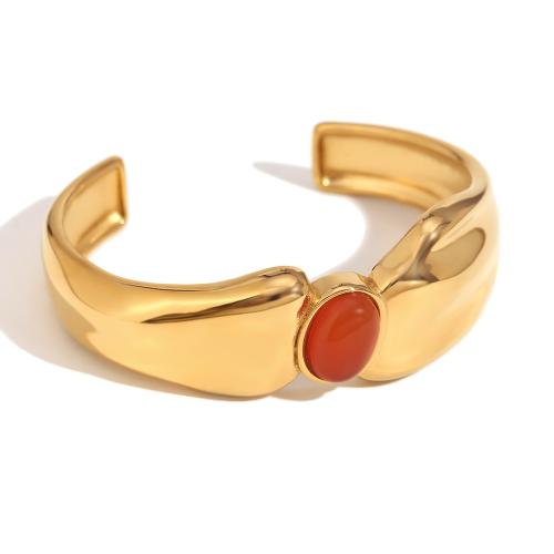 Stainless Steel Bangle 304 Stainless Steel with Gemstone gold color plated fashion jewelry golden Sold By PC