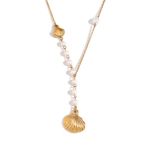 Stainless Steel Jewelry Necklace, 304 Stainless Steel, with Plastic Pearl, with 5cm extender chain, gold color plated, fashion jewelry, golden, Length:40 cm, Sold By PC