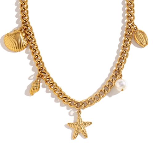 Roestvrij staal halskettingen, 304 roestvrij staal, met Plastic Pearl, met 5cm extender keten, gold plated, mode sieraden, gouden, Lengte 45 cm, Verkocht door PC