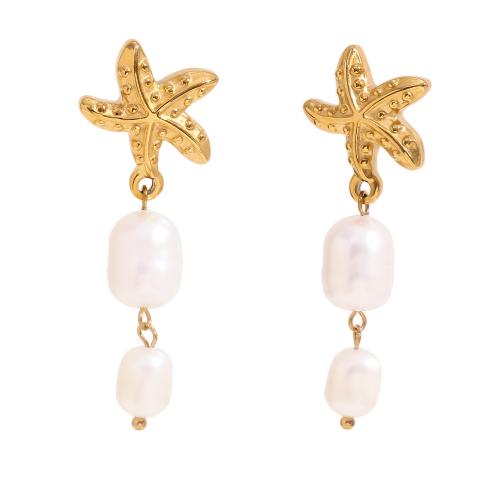 Stainless Steel Drop Earring 304 Stainless Steel with Plastic Pearl gold color plated fashion jewelry golden Sold By Pair