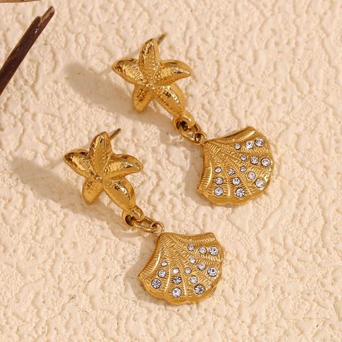 Stainless Steel Drop Earring 304 Stainless Steel gold color plated fashion jewelry & with rhinestone golden Sold By Pair