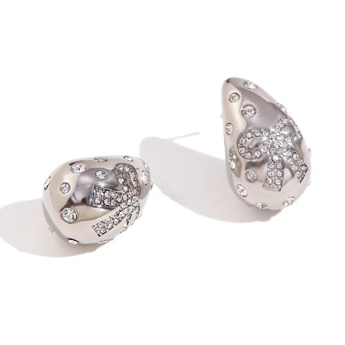 Stainless Steel Stud Earrings 304 Stainless Steel plated fashion jewelry & with rhinestone Sold By Pair