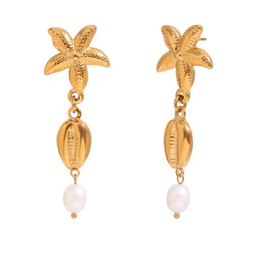 Stainless Steel Drop Earring, 304 Stainless Steel, with Plastic Pearl, gold color plated, fashion jewelry, golden, Sold By Pair