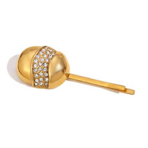 Hair Slide, 304 Stainless Steel, gold color plated, fashion jewelry & with rhinestone, golden, Sold By PC