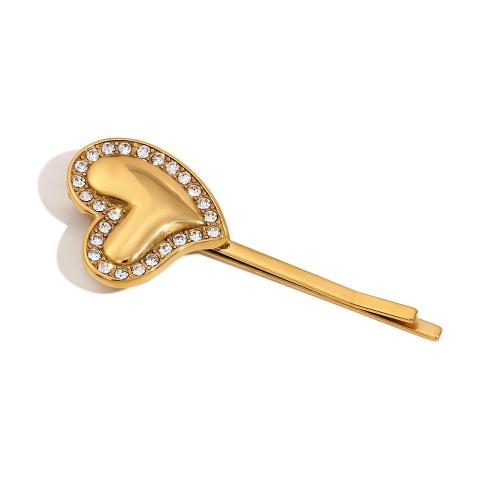 Hair Slide 304 Stainless Steel gold color plated fashion jewelry & with rhinestone golden Sold By PC