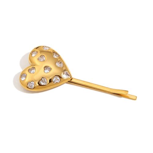 Hair Slide, 304 Stainless Steel, gold color plated, fashion jewelry & with rhinestone, golden, Sold By PC