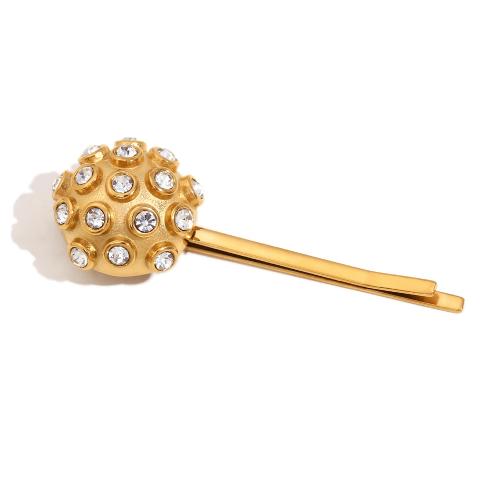 Hair Slide, 304 Stainless Steel, gold color plated, fashion jewelry & with rhinestone, golden, Sold By PC