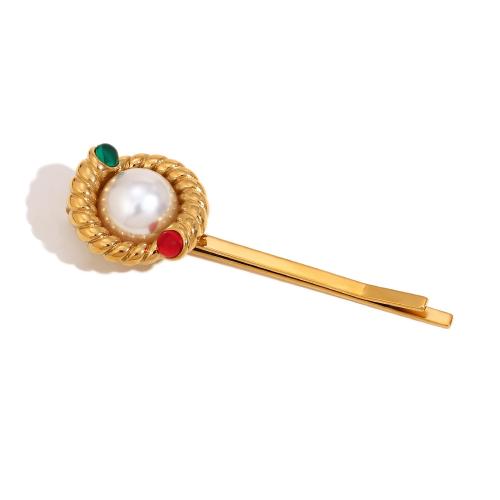 Hair Slide 304 Stainless Steel with Plastic Pearl gold color plated fashion jewelry golden Sold By PC