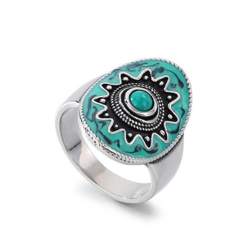 Bague en acier inoxydable, Acier inoxydable 304, avec turquoise, goutté d'époxy, bijoux de mode & unisexe & normes différentes pour le choix, couleur originale, Vendu par PC