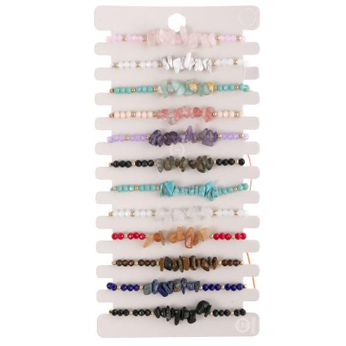 Pulseras de piedras preciosas, Grava natural, con Cordón de nudo & Cuarzo natural, hecho a mano, Joyería & unisexo, color mixto, longitud:18-23 cm, 12PCs/Set, Vendido por Set