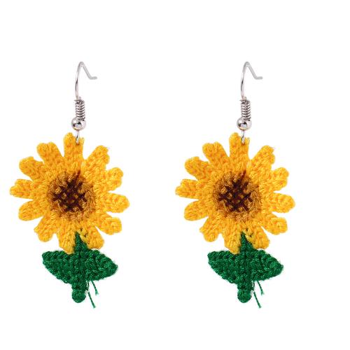 Tibetan Style Drop Earrings, Cotton Thread, with Tibetan Style, Flower, handmade, fashion jewelry & different styles for choice & for woman, Sold By Pair